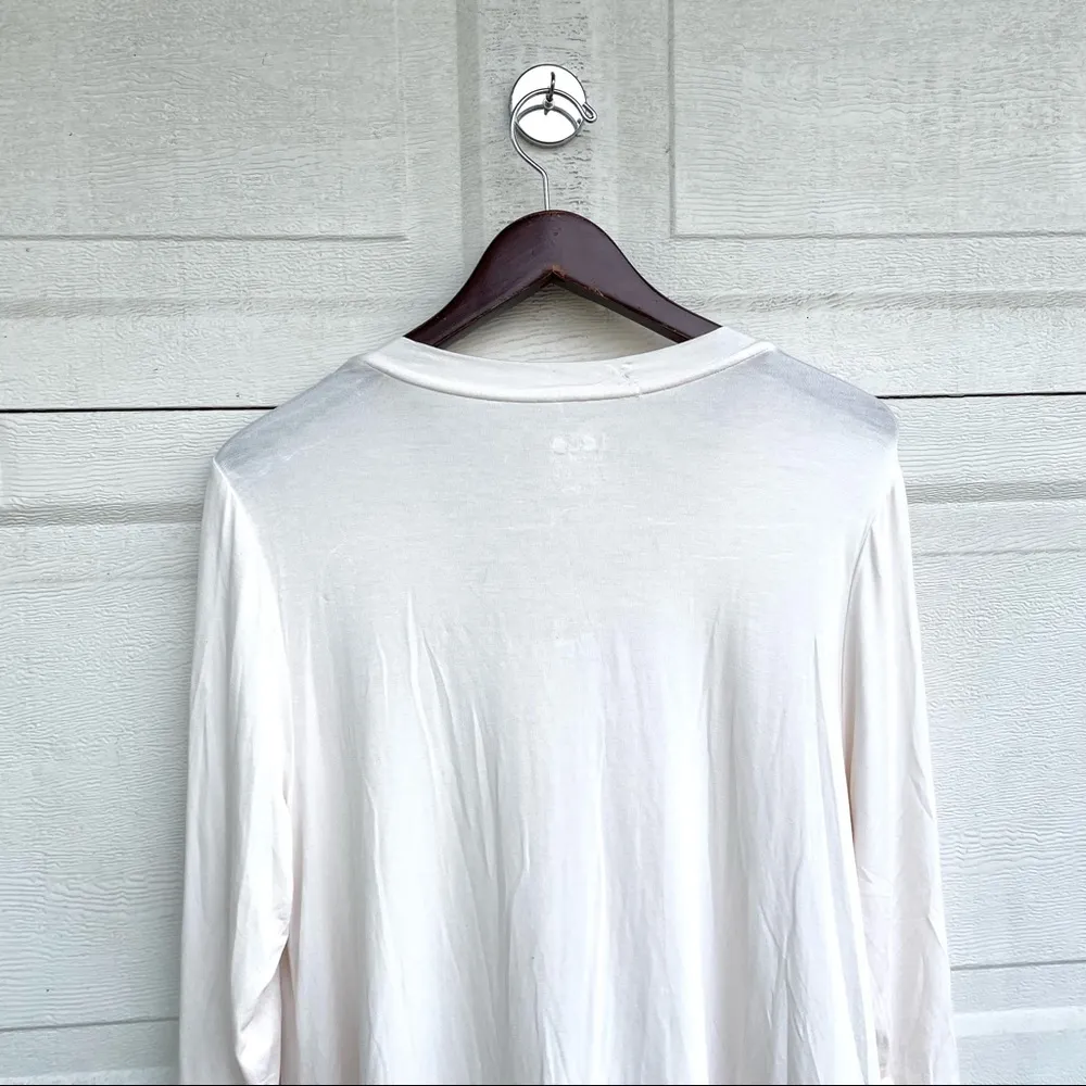 LOGO Lori Goldstein Women’s Tunic Shirt Cream 3/4 Sleeve Asymmetrical Hem Large - Image 5