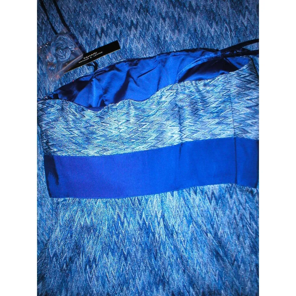 New Womens NWT $189 Tahari Dress Maxi Long Strapless Straps 8 Blue White Chevron - Image 8