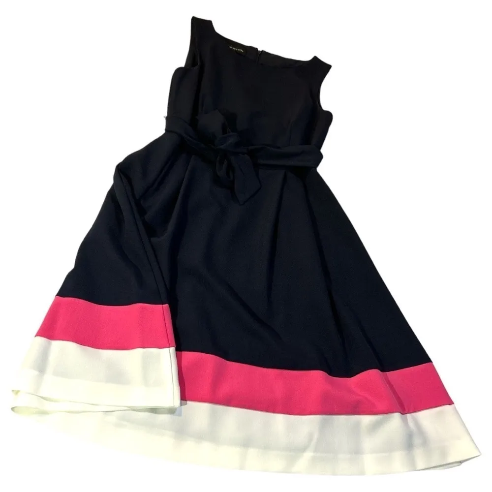 Jones New York Sleeveless Tri-Color Stretch Crepe Dress Tie Navy Size 6 NEW NWT - Image 8