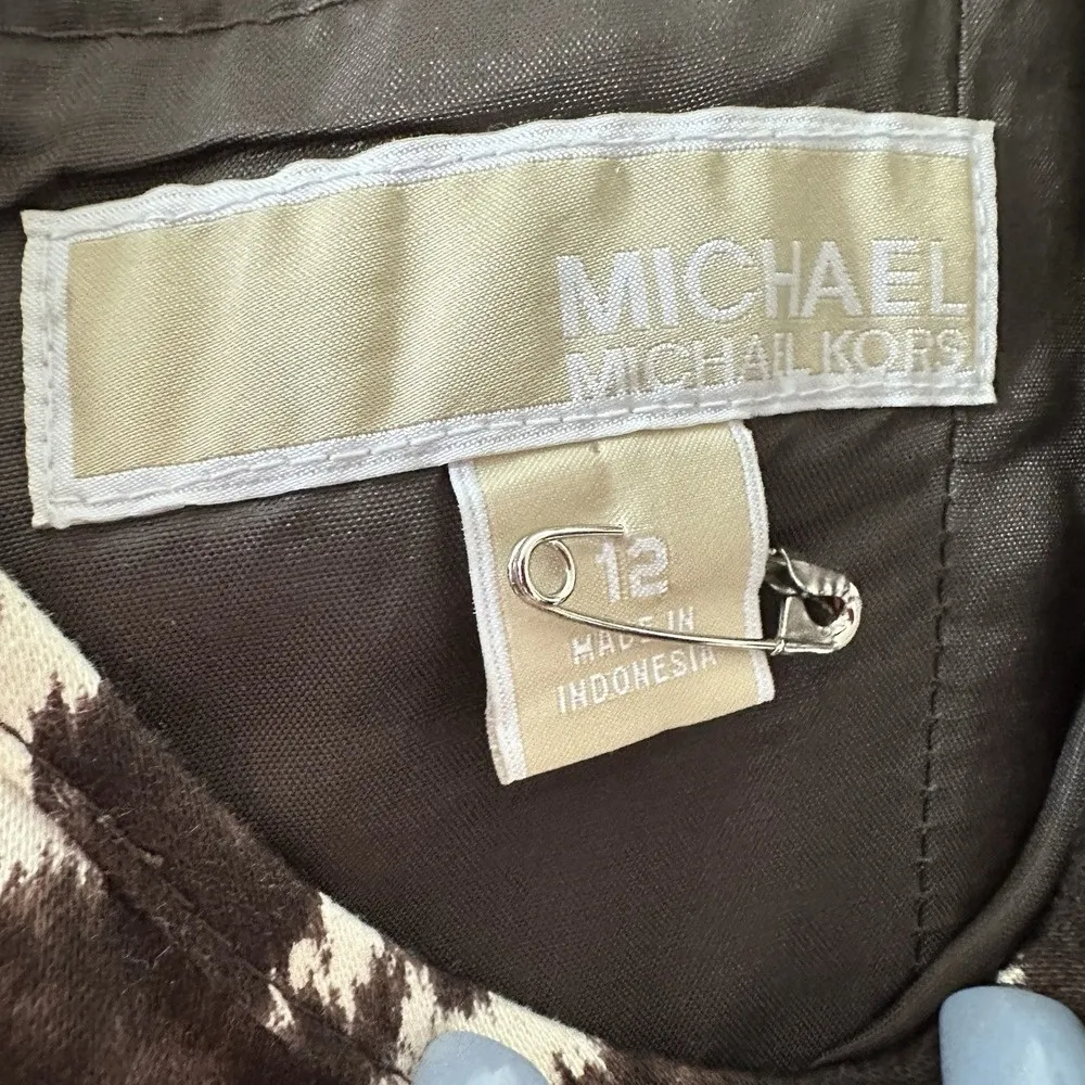 Michael Kors Brown & Cream Abstract‎ Print Bodycon Dress SZ 12 Old Money Chic - Image 8