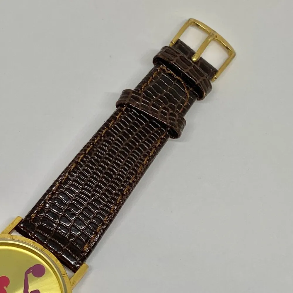 Vintage SMI watch gold tone 32mm case brown leather strap fits up to 8” running - Image 3