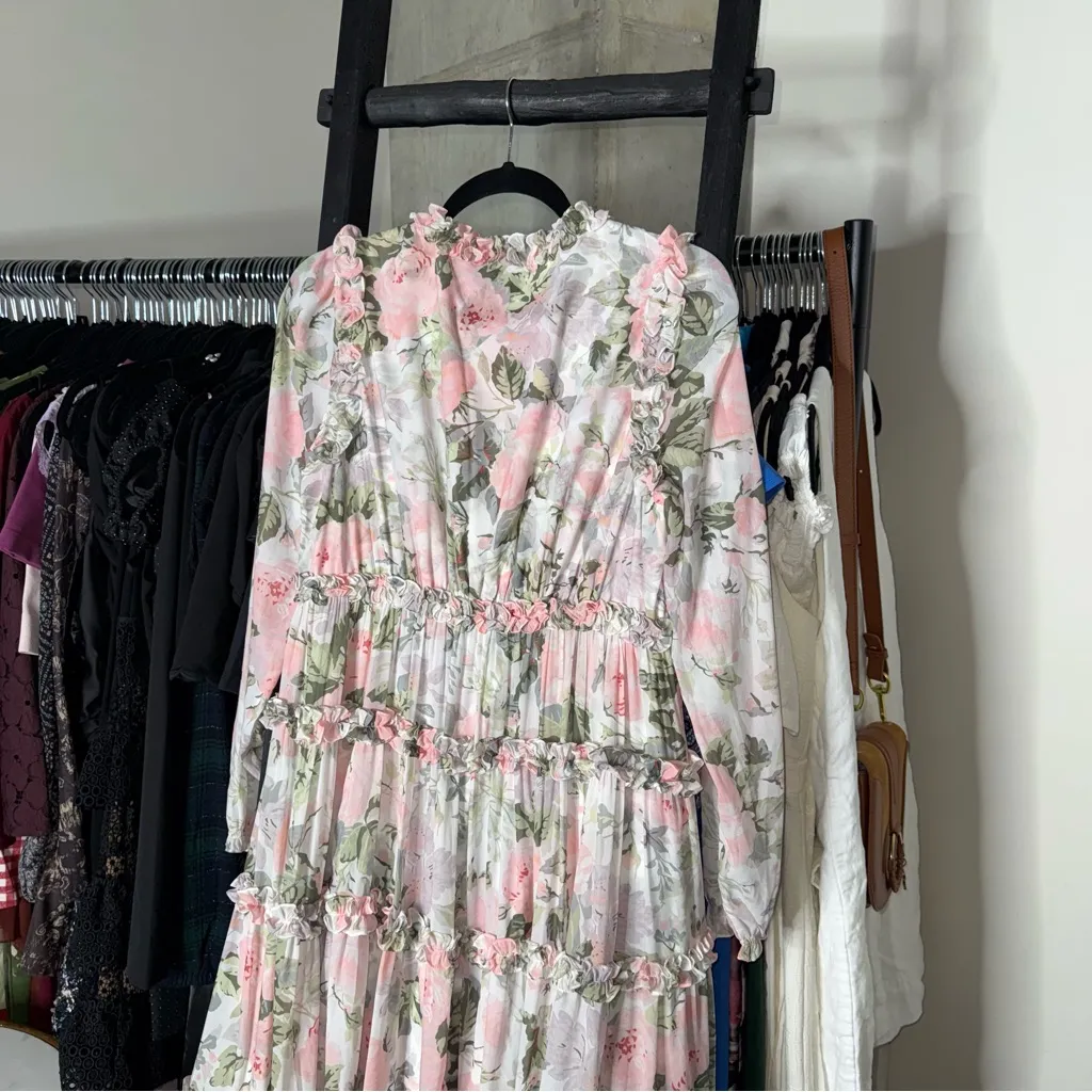 Needle & Thread Rose Powder Chiffon Tiered Romantic Whimsical Gown in Moonshine - Image 11