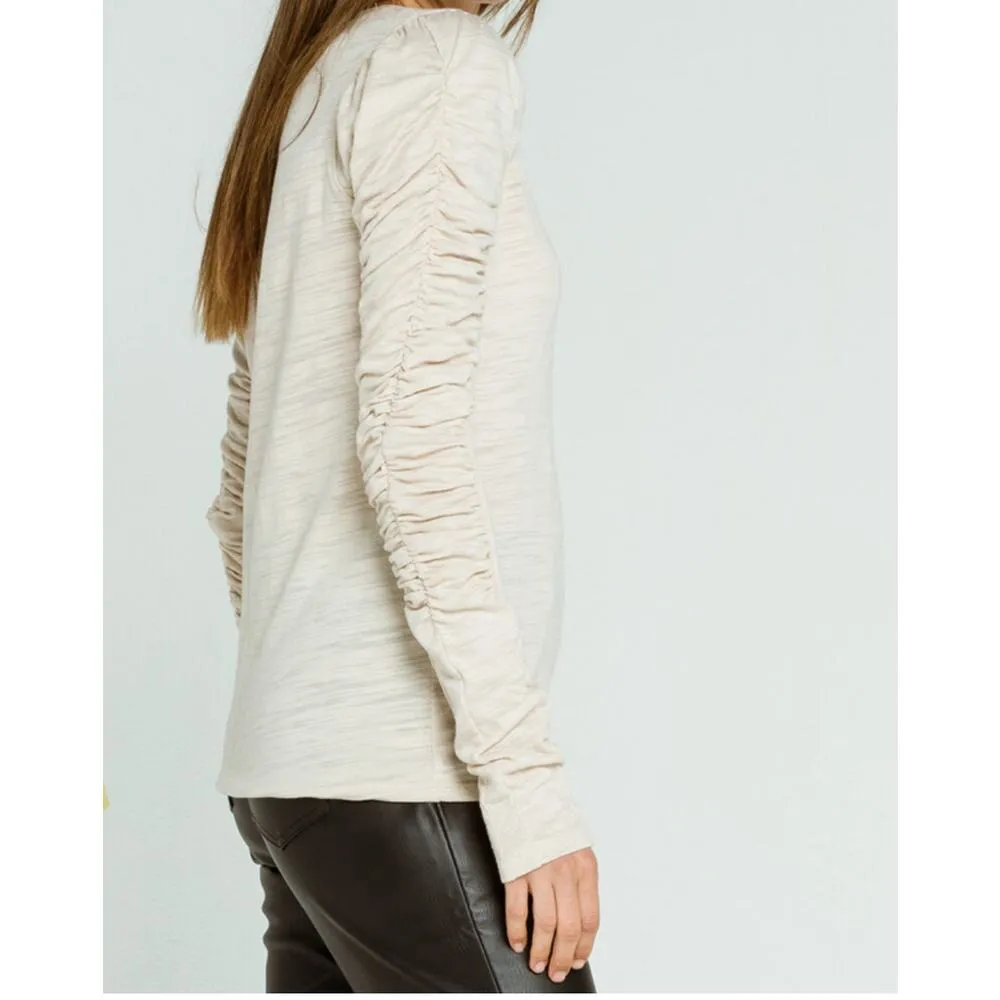 We The Free womens size M beige Natasha Womens Sand Tee ruched sleeves weekends - Image 2