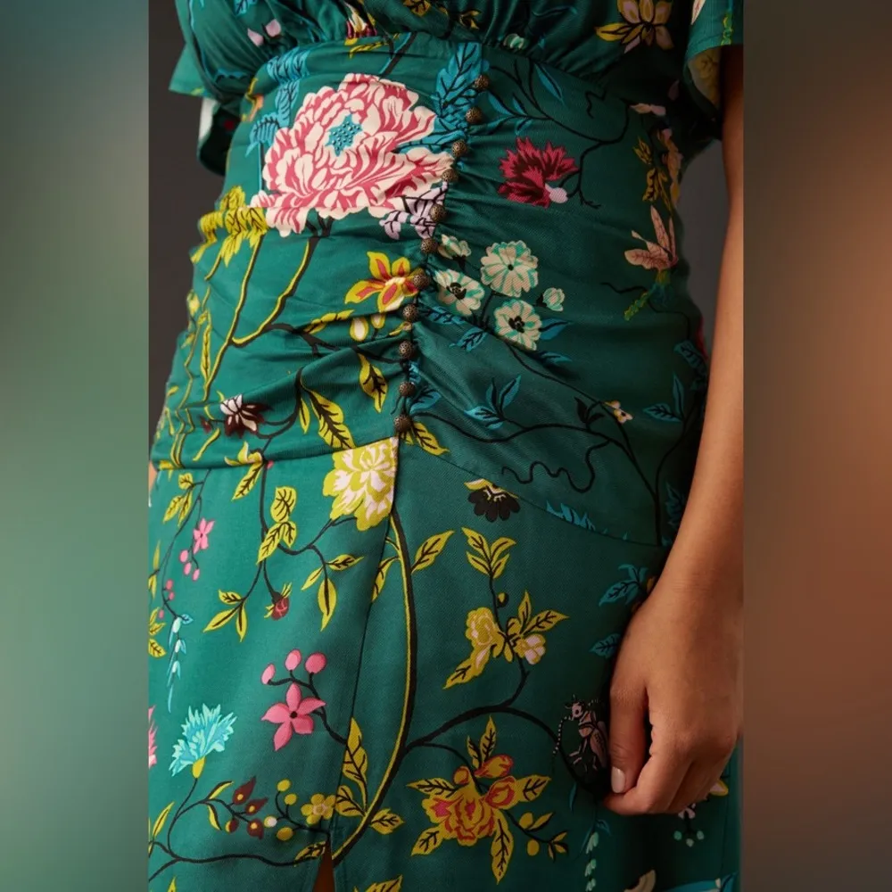 EUC Anthropologie Maeve Buttonfront Shirt Dress Asian Floral Size 6 Retails $170 - Image 2