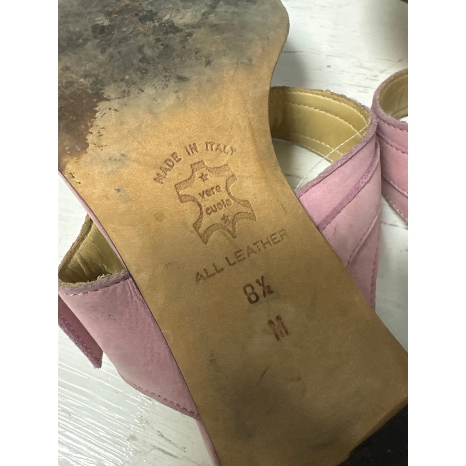 Tommy Bahama Pink Suede Leather Heeled‎ Thong Sandals Size 8.5M Made in Italy - Image 5