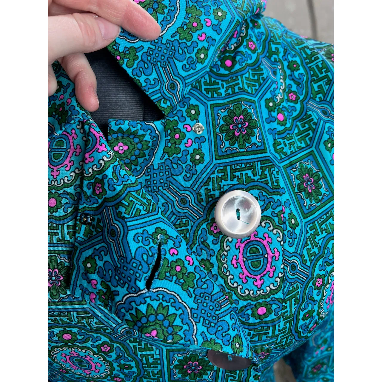 Shelton Stroller Dress fit and flare 1950s geometric aqua green double breasted Blue Size 12 - Image 8