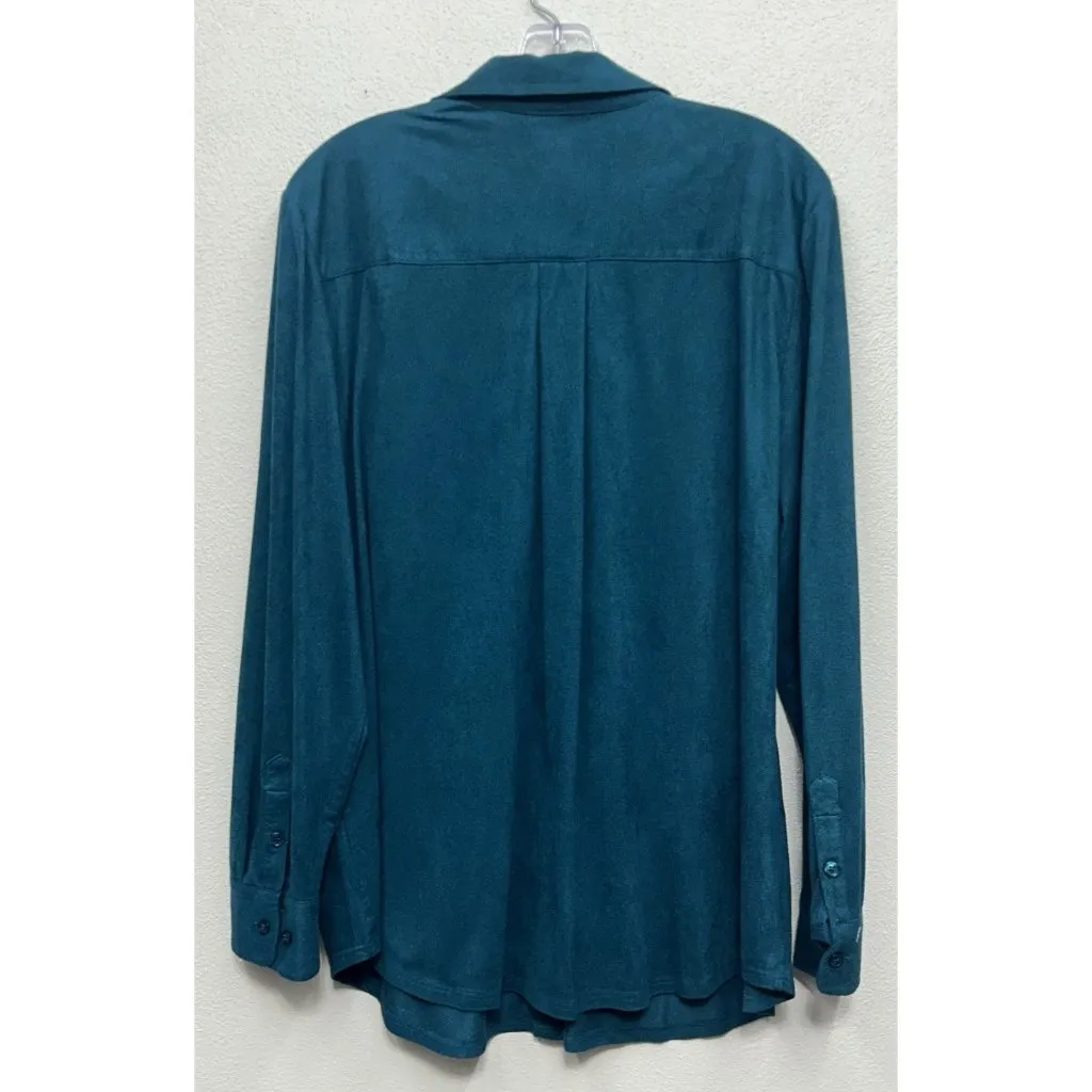 Chico's Size 3 Button Front Shirt XL 16/18 Teal Blue Butter Soft Faux Suede - Image 2