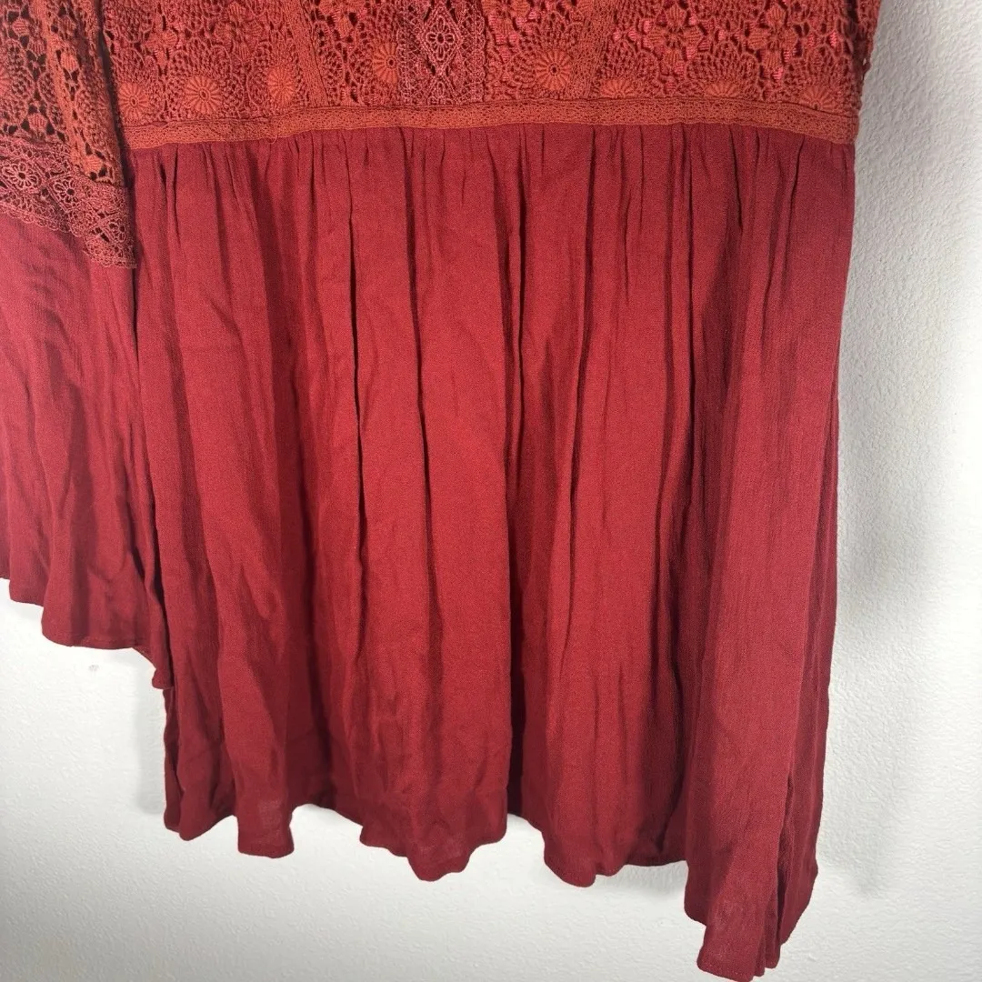 Velzera Terracotta Boho Long Eyelet Sleeve Crochet Lace Dress Casual Size Small - Image 6