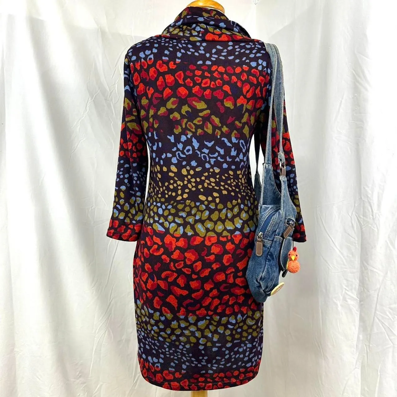 Angie‎ Purple Multicolor Cheetah Animal Print Cowl Neck Sweater Dress Sz S Artsy - Image 3