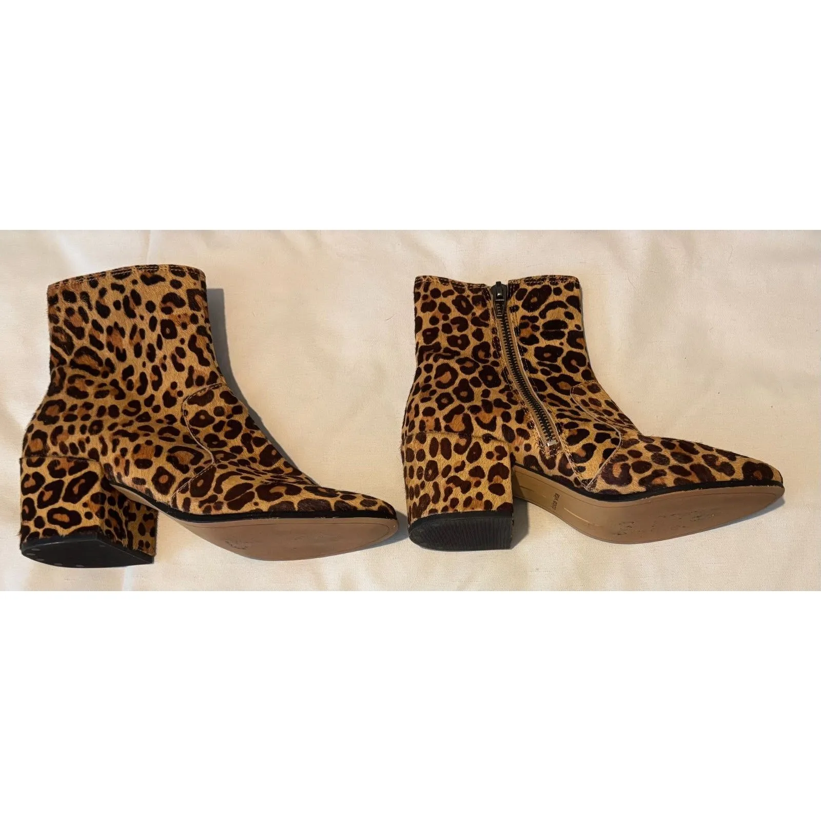 EUC Dolce Vita Leopard Print Chunky Heel Calf Hair Leather Booties, Sz. 6.5 Brown - Image 7