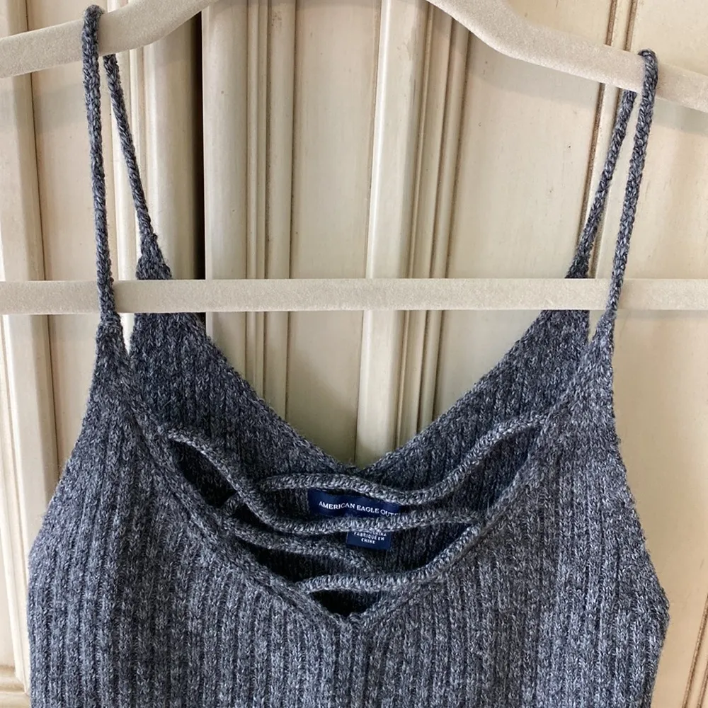 American Eagle Charcoal Gray Spaghetti Strap Sweater Knit Tank Top Jr’s XS NWOT - Image 2