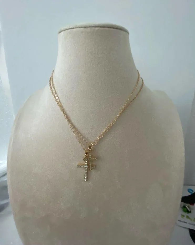 Boutique Delicate gold tone Rhinestone cross necklace set - Image 2