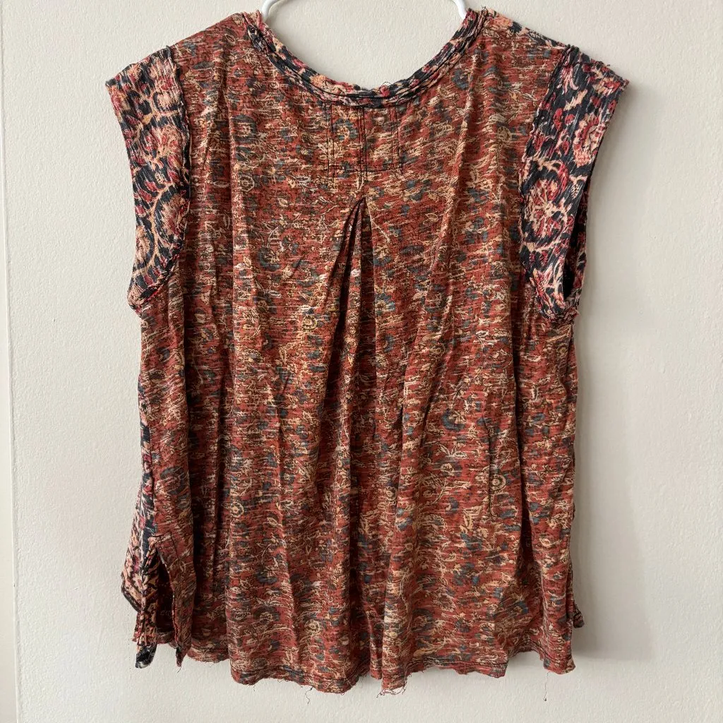 Free People Peach Short Sleeve Patterned Top - Size XS - Image 4