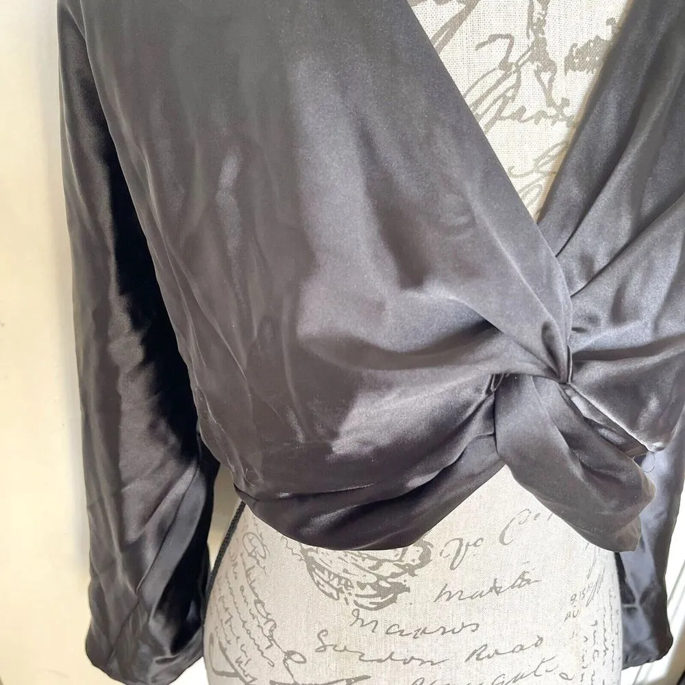 Womens Blouse Small Cropped Twist Runche Plunge Bohowestern Cowgirl Rodeo - Image 5