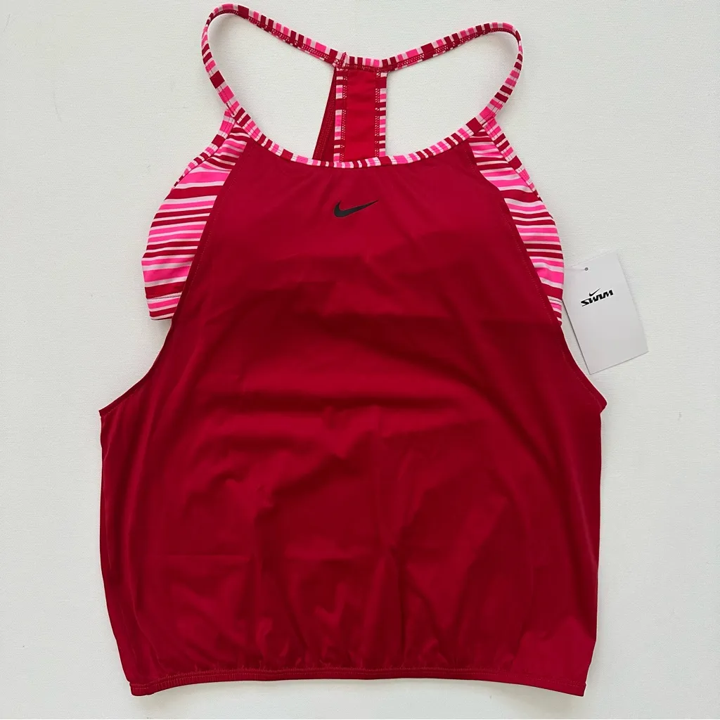 Nike  Red and Pink Striped Tankini Size M - Image 12