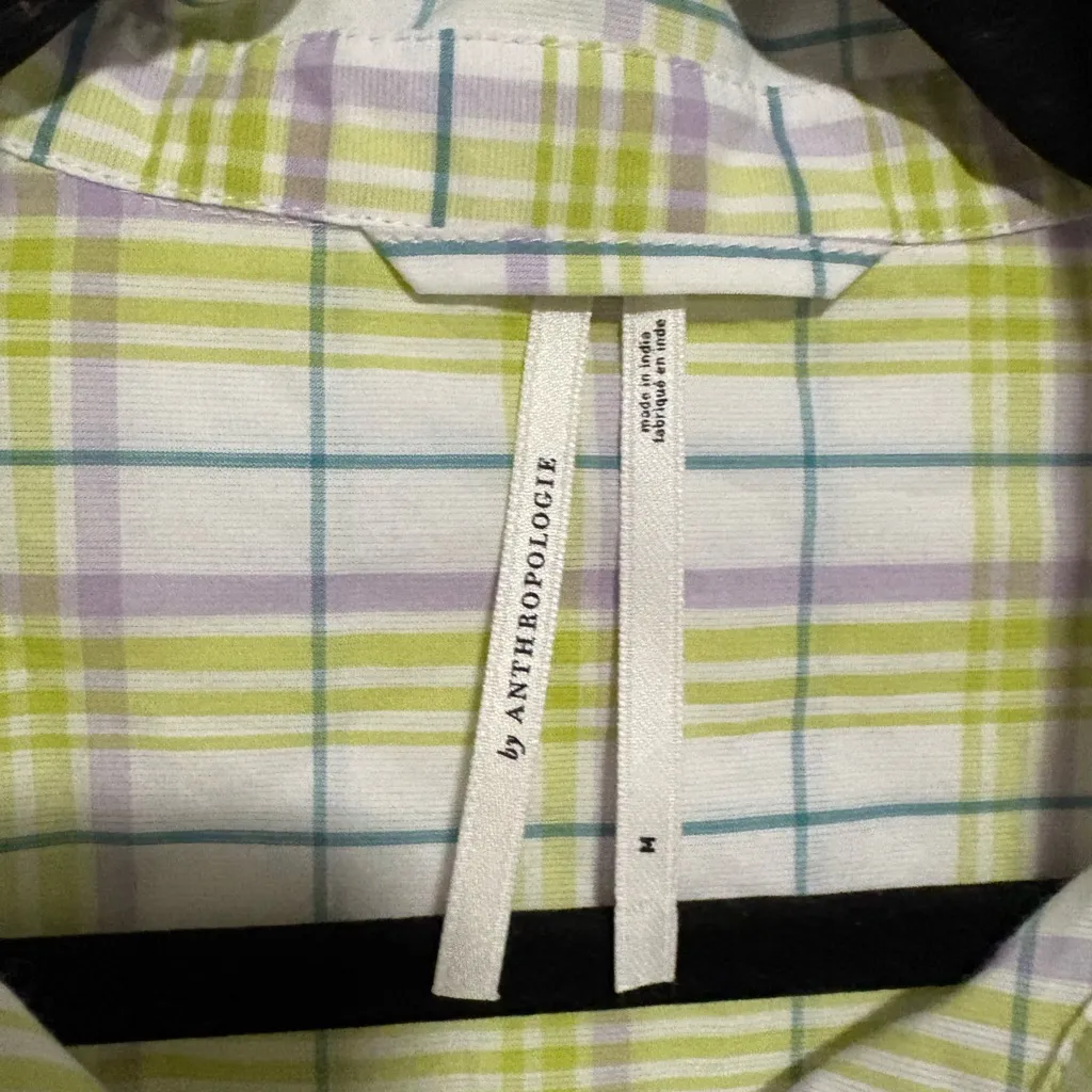 Anthropologie Women's Plaid Button Down Shirt - Yellow and White - Image 4