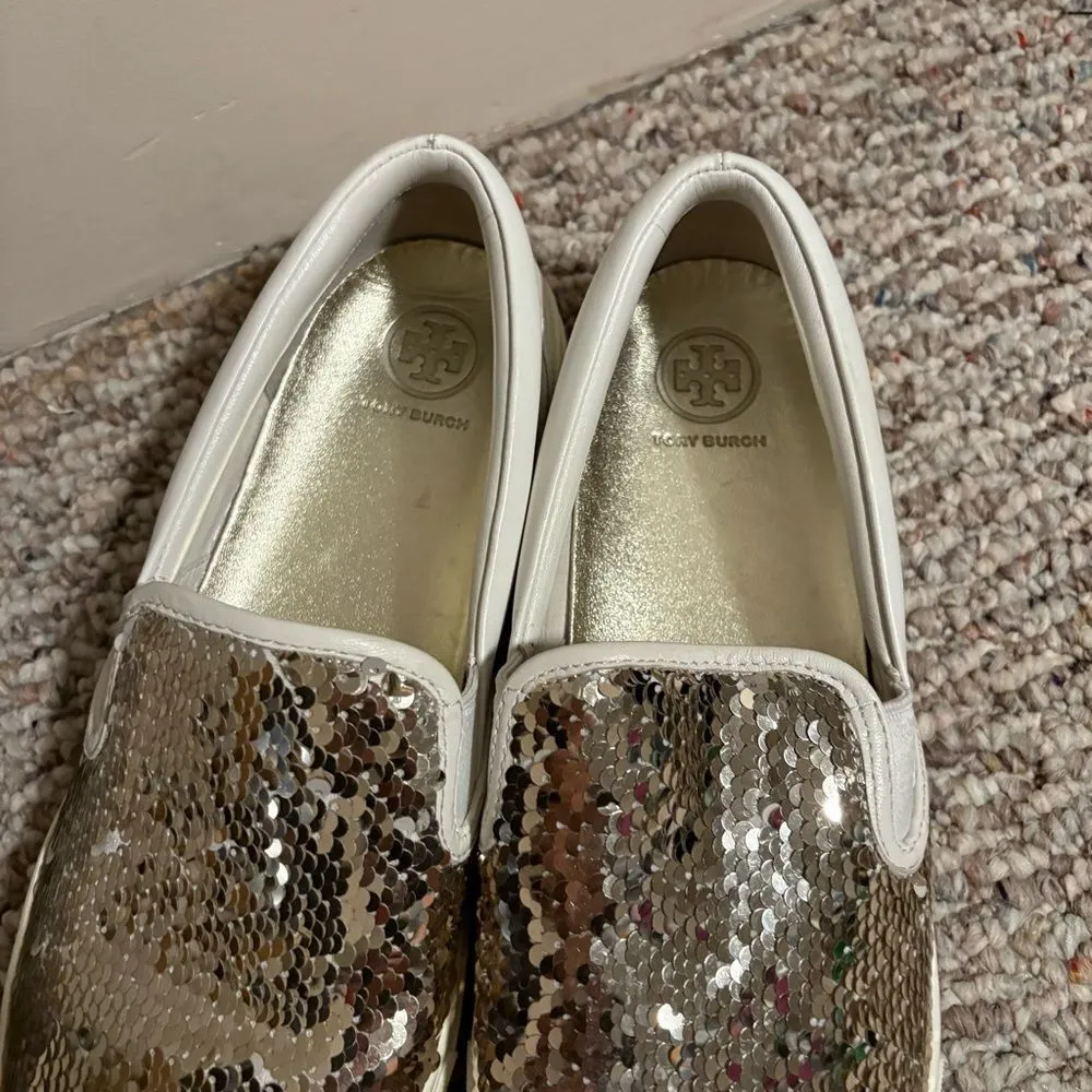 Tory Burch Carter Slip On Flip Sequins Gold Sneaker- Size 9 - Image 5