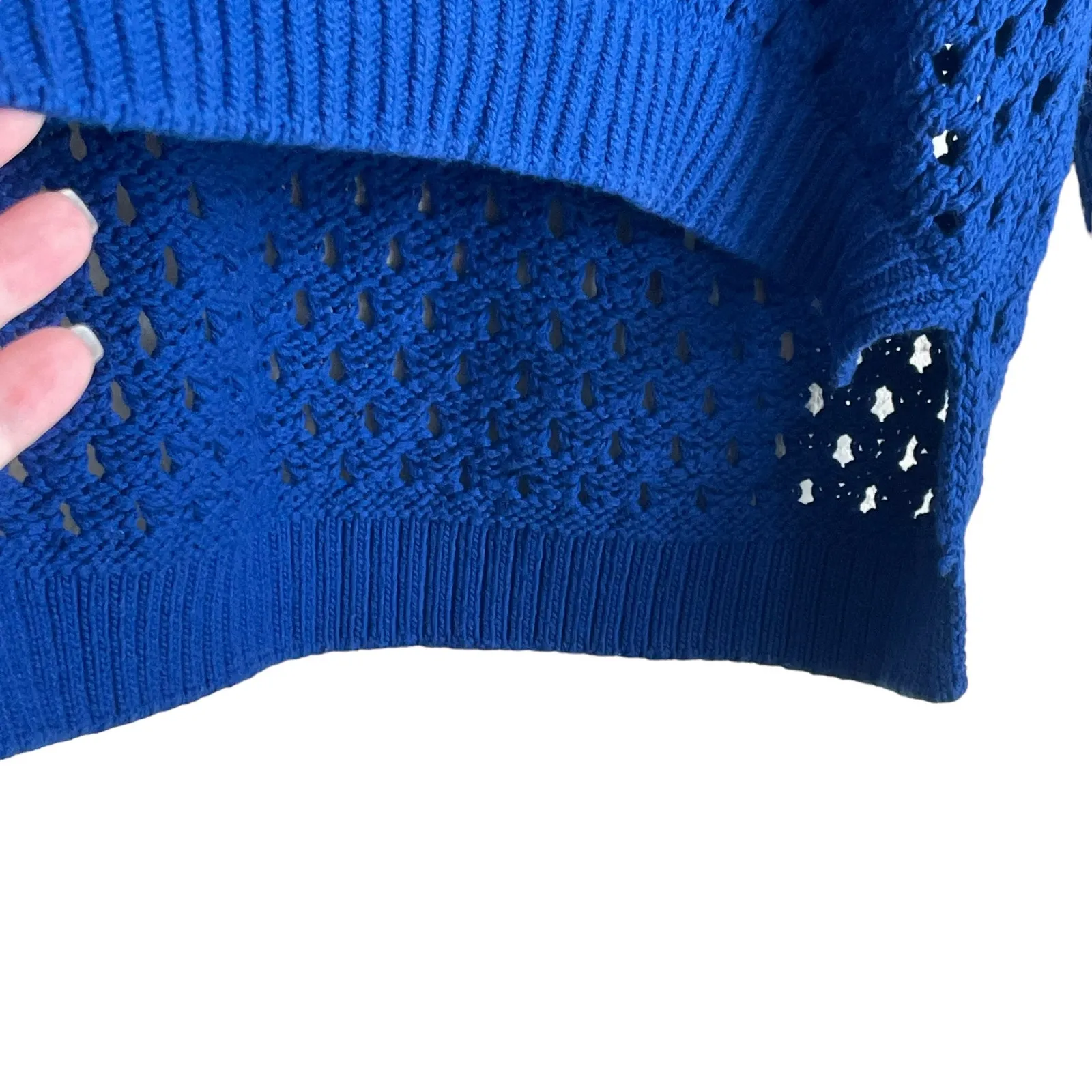 Club Monaco Sweater Women Blue Crew Neck Long Sleeve Crochet Knit Pullover - Image 8