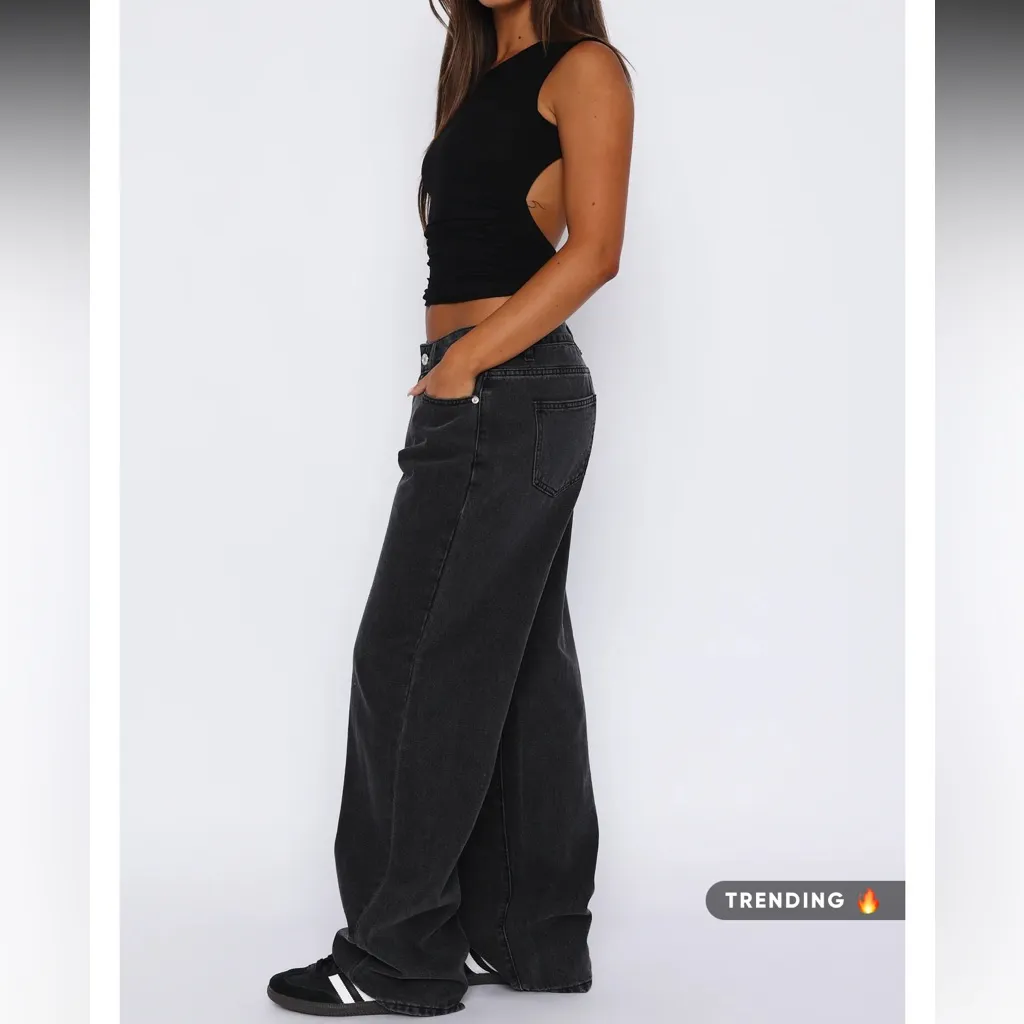 White Fox Bring The Style Low Rise Wide Leg Jeans Black Acid Wash Medium New - Image 12