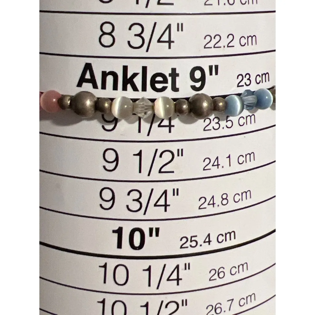 Vintage Sterling Silver Cat Eye Bead Anklet Bracelet 9" 5.65g Estate Colorful - Image 5