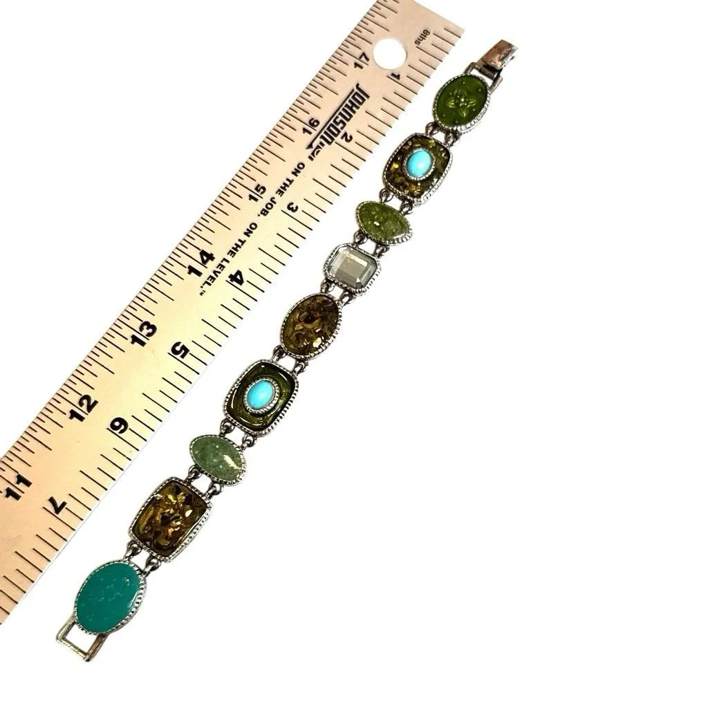 Liz Claiborne Enamel & Faux Turquoise Link Bracelet - Image 6