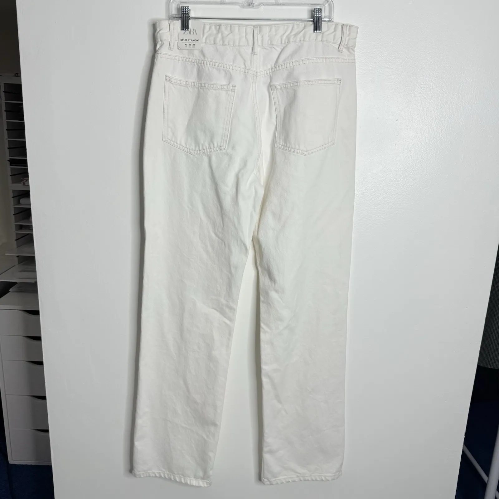 NWT Zara Split Straight Jeans In Off White Size 10‎ - Image 3
