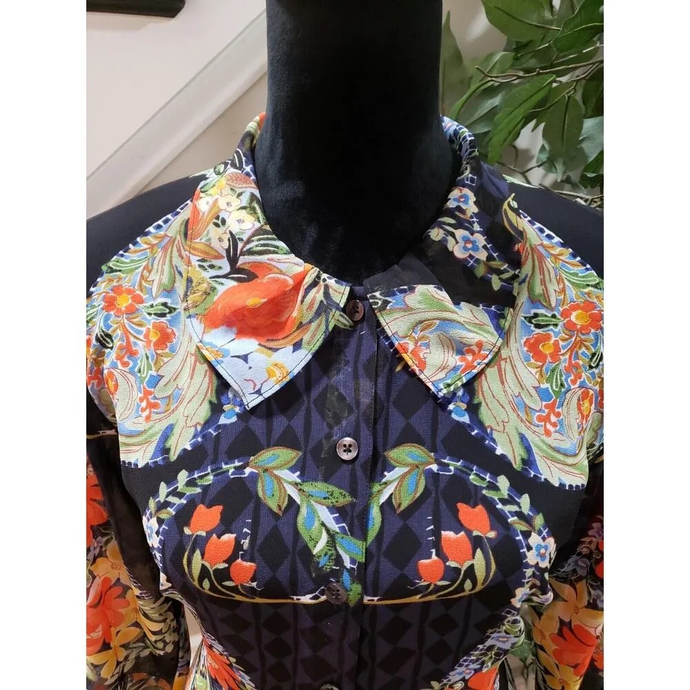 Cabi Womens Black Floral 100% Polyester Collared Long Sleeve Button Down Shirt S - Image 4