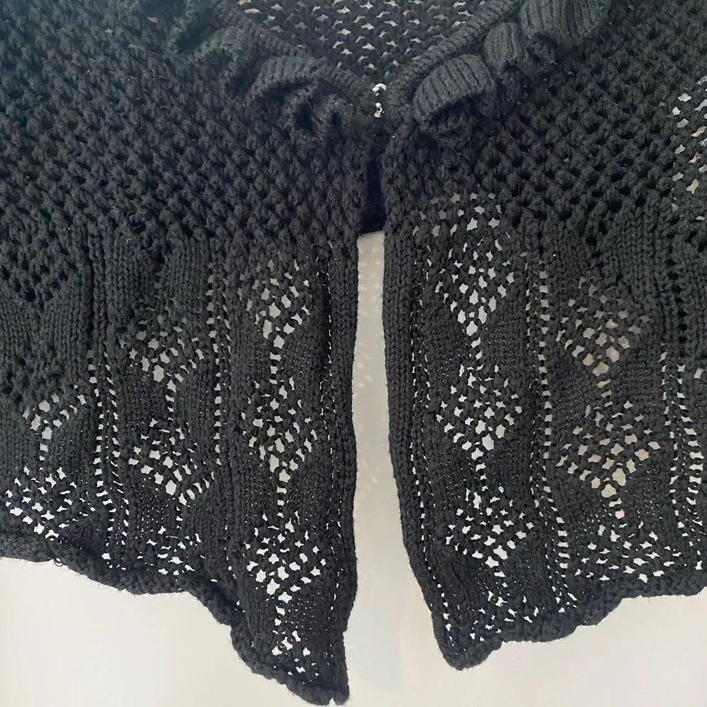 URBAN OUTFITTERS Lily Open-Knit Flyaway Cardigan Black Crochet Knit Sweater Goth - Image 8