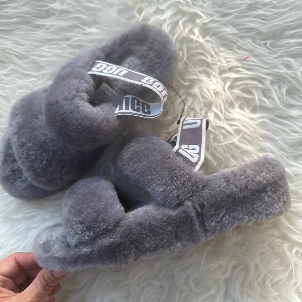 UGG  Oh Yeah Fluffy Gray Slide Sandals Size 6 - Image 5