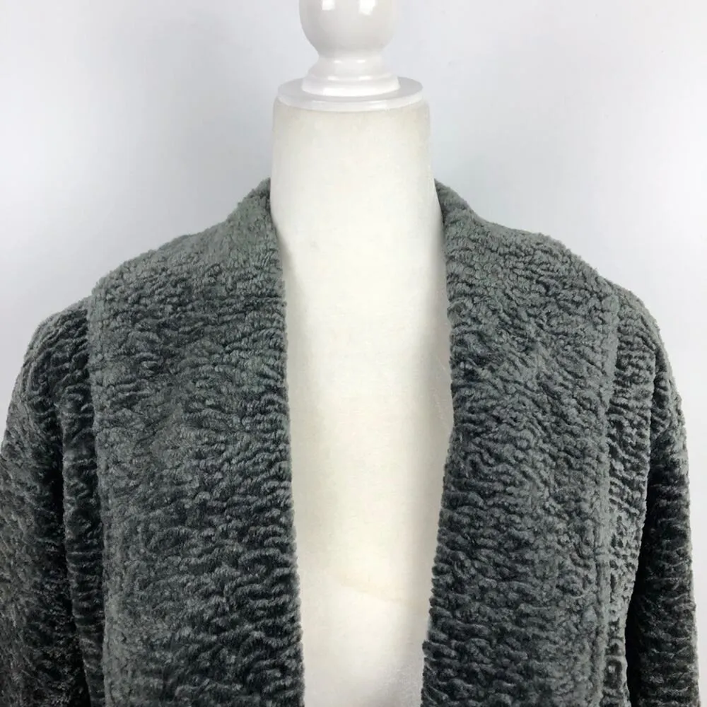 Lafayette 148 New York Faux Fur Jacket Gray Curly Persian Lamb Open Coat Medium - Image 5