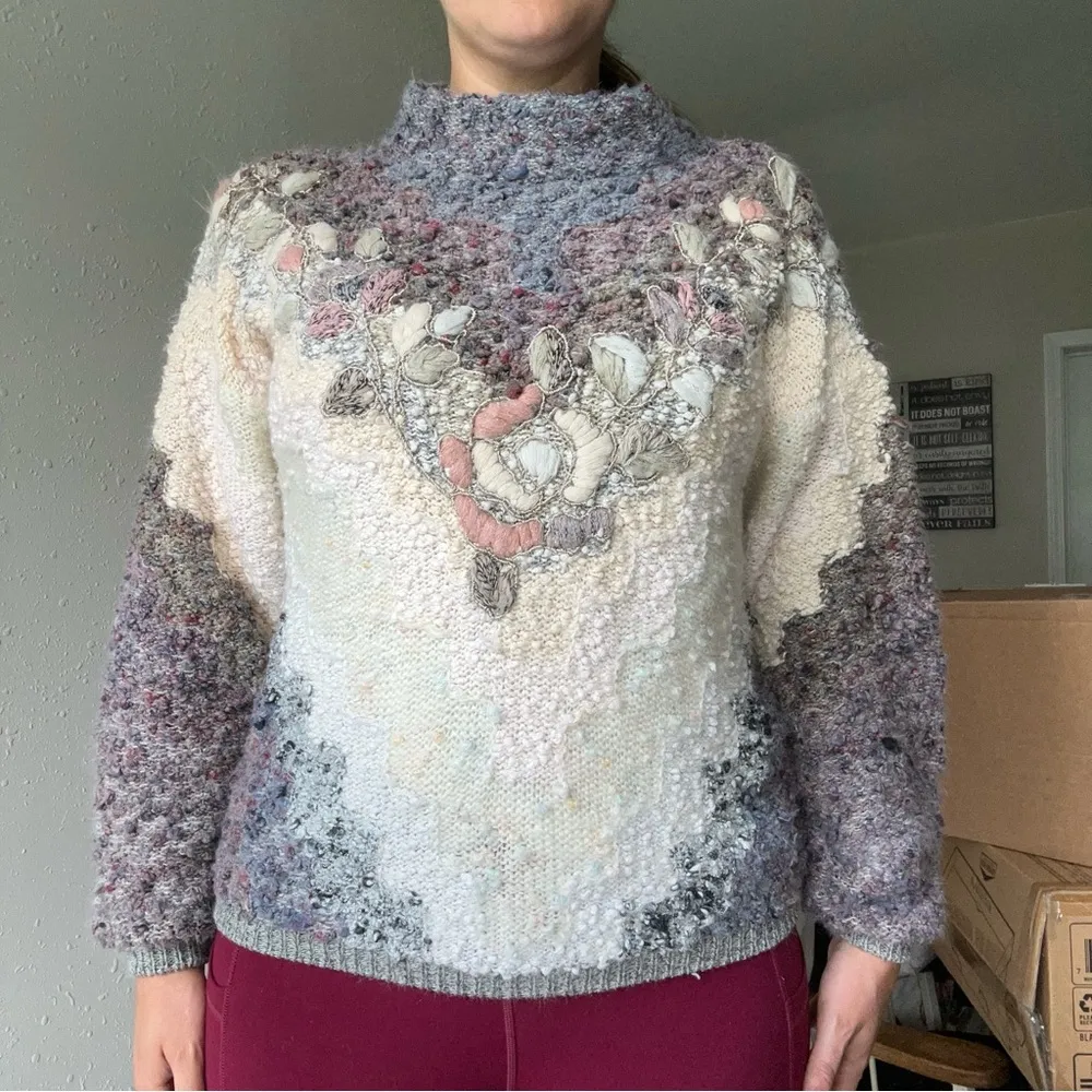 Mareia Kim Vintage Embroidered Mockneck Sweater 80s 90s Retro Colorful Unique Size L - Image 7