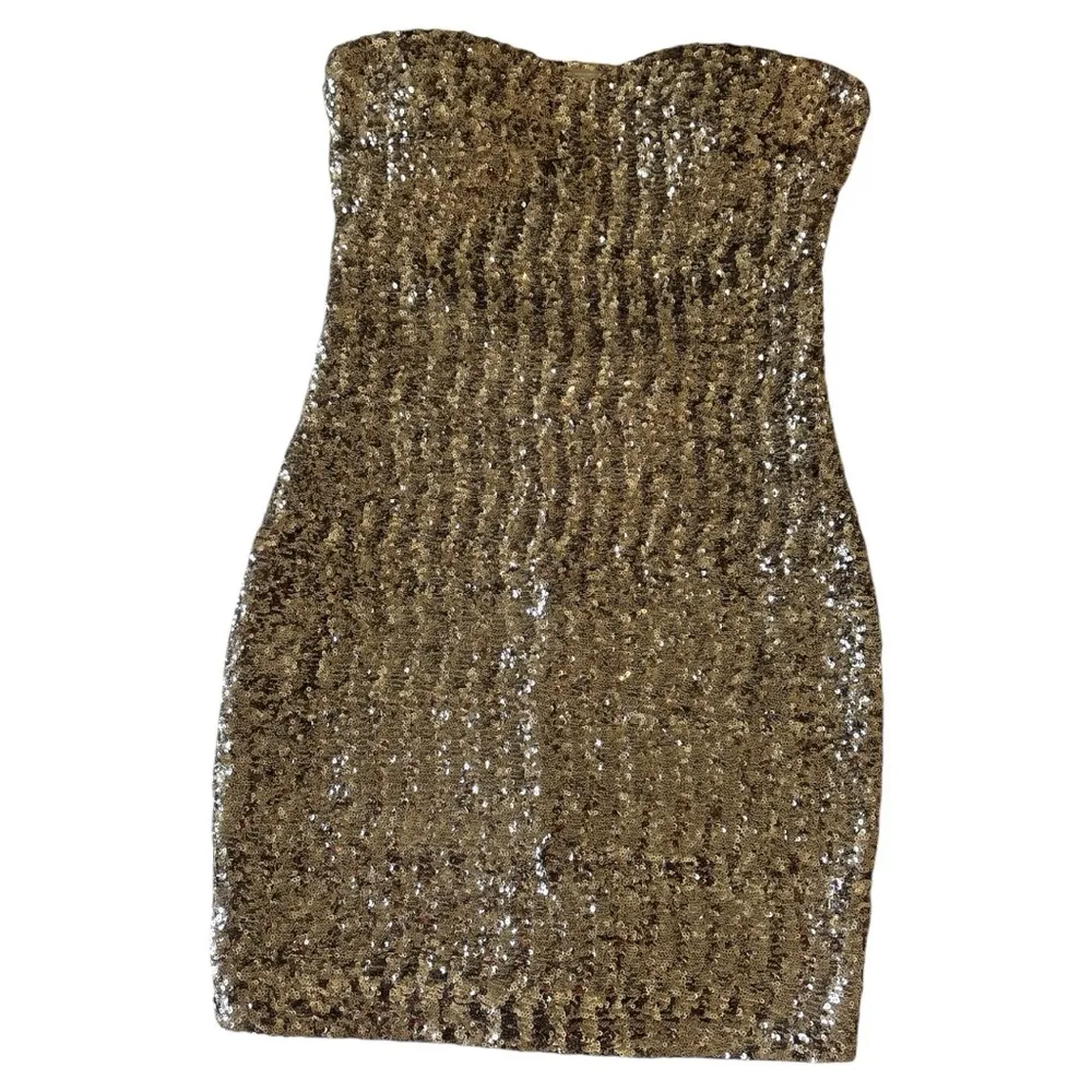 Arden B Glittering Gold Strapless Dress - Image 3
