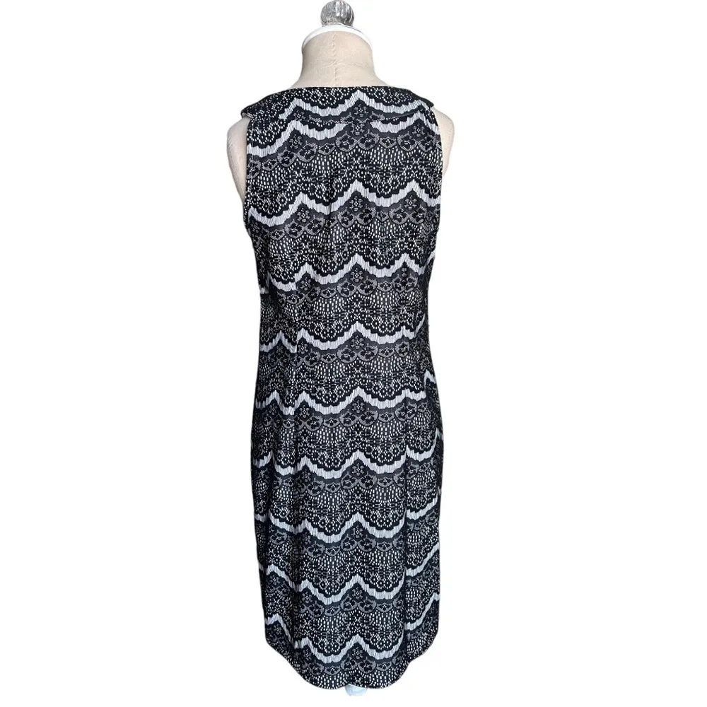 DRESS BARN Black White Scalloped Lace Beaded Sleeveless Stretch Dress Size 4 - Image 10