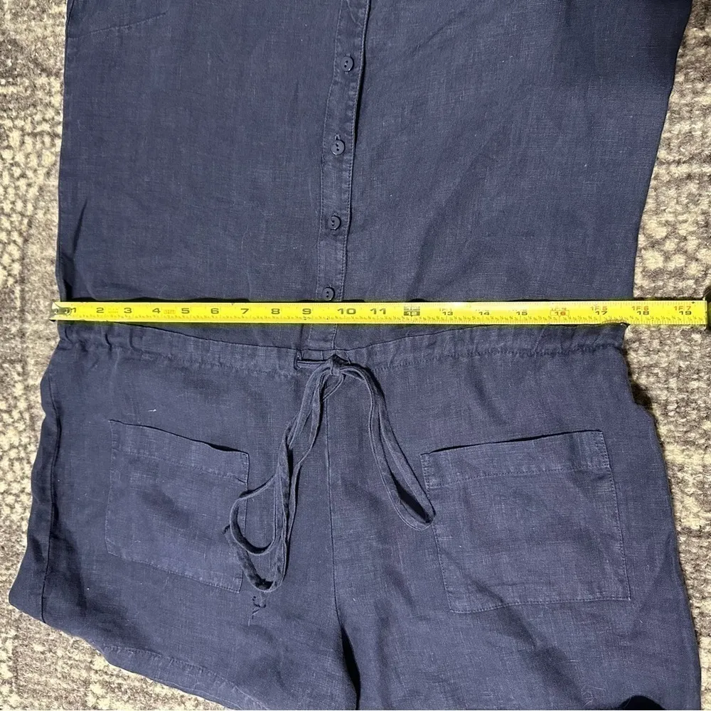 ATWELL Women’s Size S Navy Blue Henley Patch Front Drawstring Linen Romper - Image 6