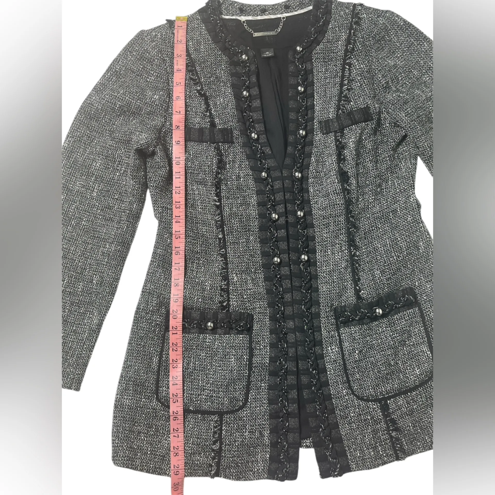 White House Black Market Tweed Blazer with Black Details - Image 4