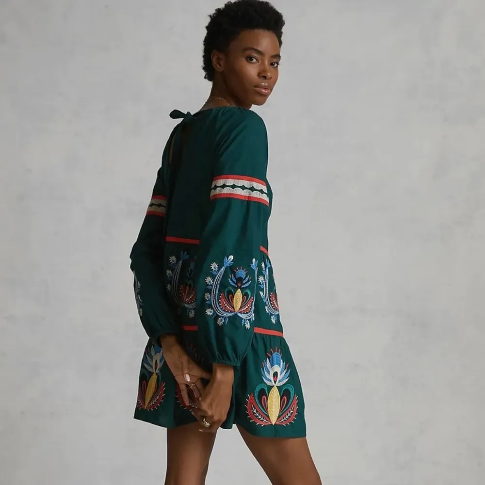 Anthropologie Let Me Be Embroidered Tunic Dress Boho Bohemian Size M petite - Image 4