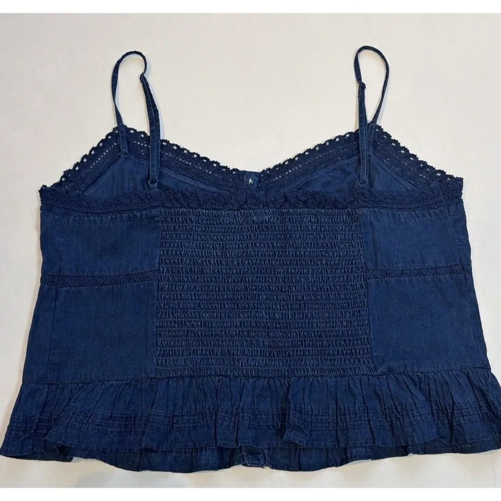 American Eagle Outfitters Blue Babydoll Y2K Peplum Cami Crop Top Smocked L - Image 3