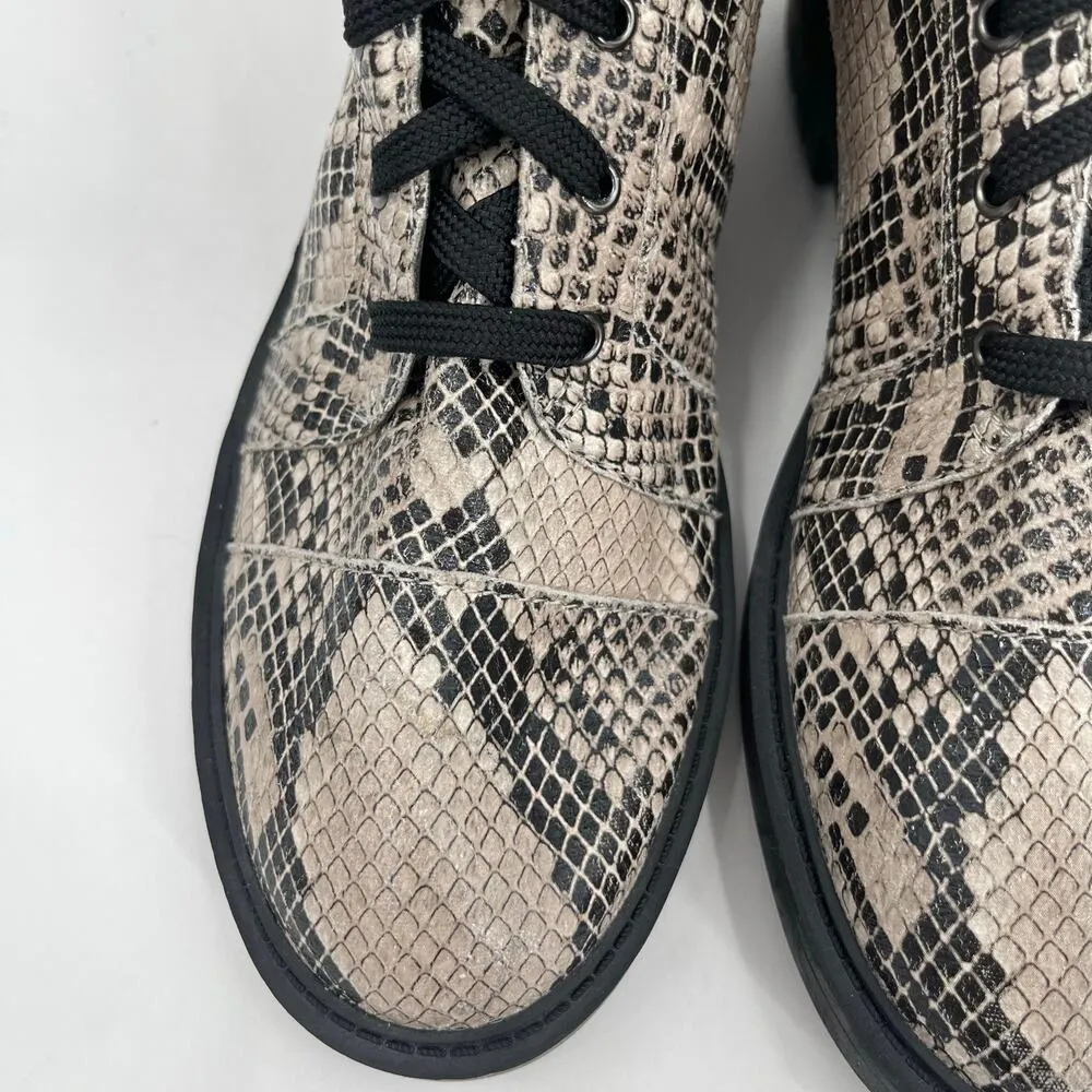 Linea Paolo Boots SZ 7 Trinity Cream Snakeskin Leather NWOT Combat Lace Up NEW Black - Image 4