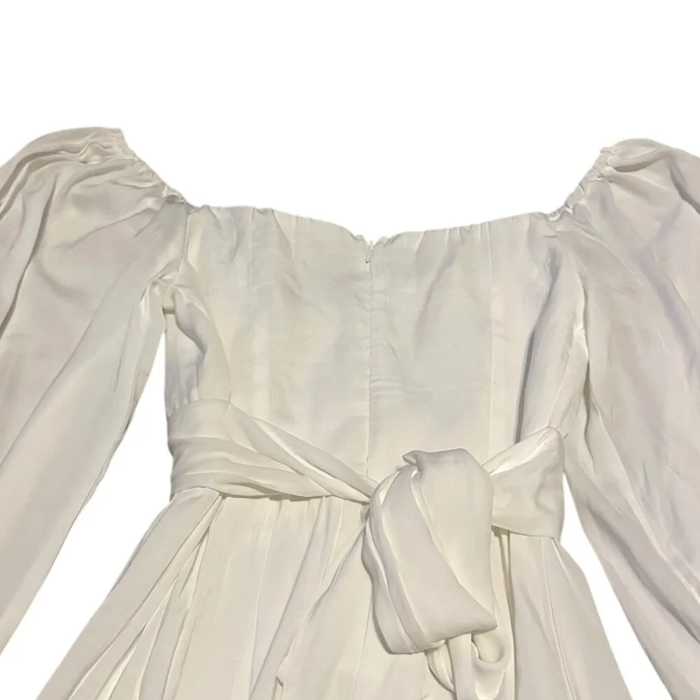 Saints + Secrets White Mini Dress Long Sleeve Back Tie Flowy Ruffle Size Small - Image 7