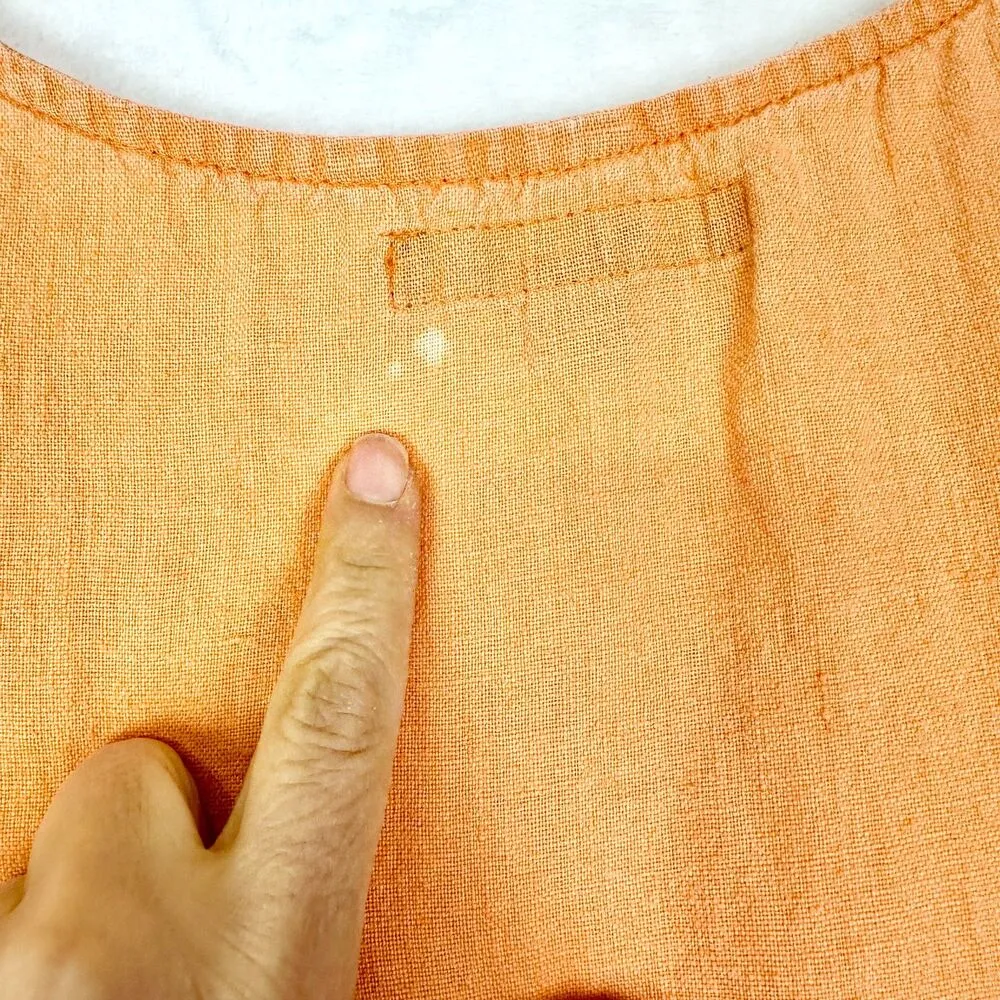 Flax Linen Midi Dress Size Medium Oragne Lagenlook Beach Vacation Pockets - Image 8