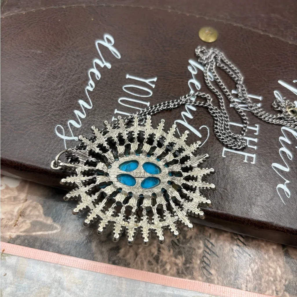 Vintage JJ Signed Turquoise Pendant Necklace – Collectible 70s/80s Silver - Image 7