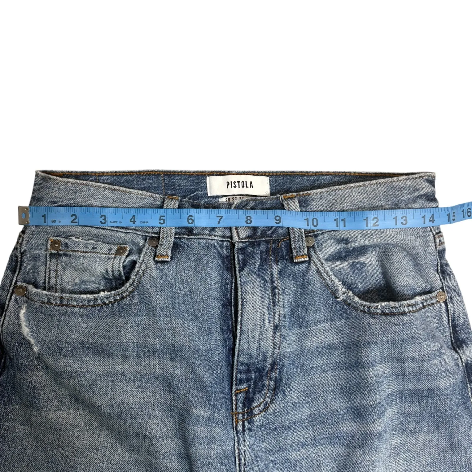 PISTOLA Womens Audrey Jeans Size 26 High Rise Slim Straight Distressed Med Wash - Image 4