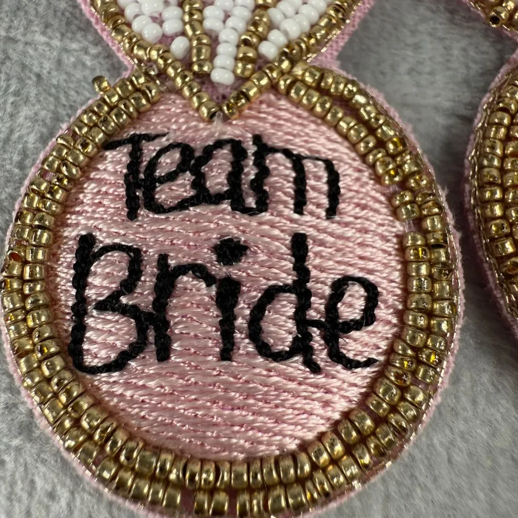 Bridal Party Beaded "Team Bride" Statement Earrings Wedding Pierced Post Pink - Image 3
