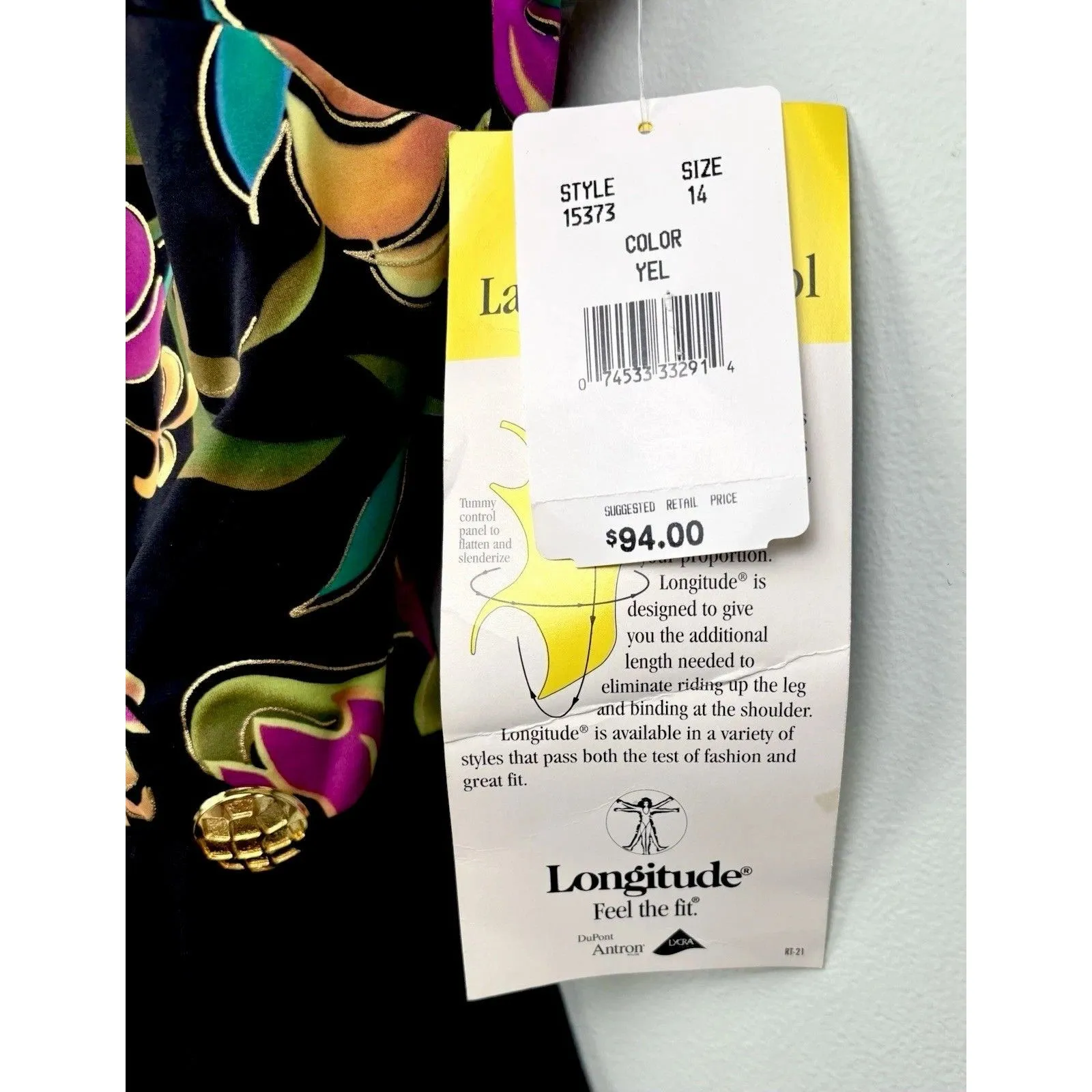 NWT Longitude Women’s Sz 14 Floral Swimsuit Swimdress Black Skirt - Image 4