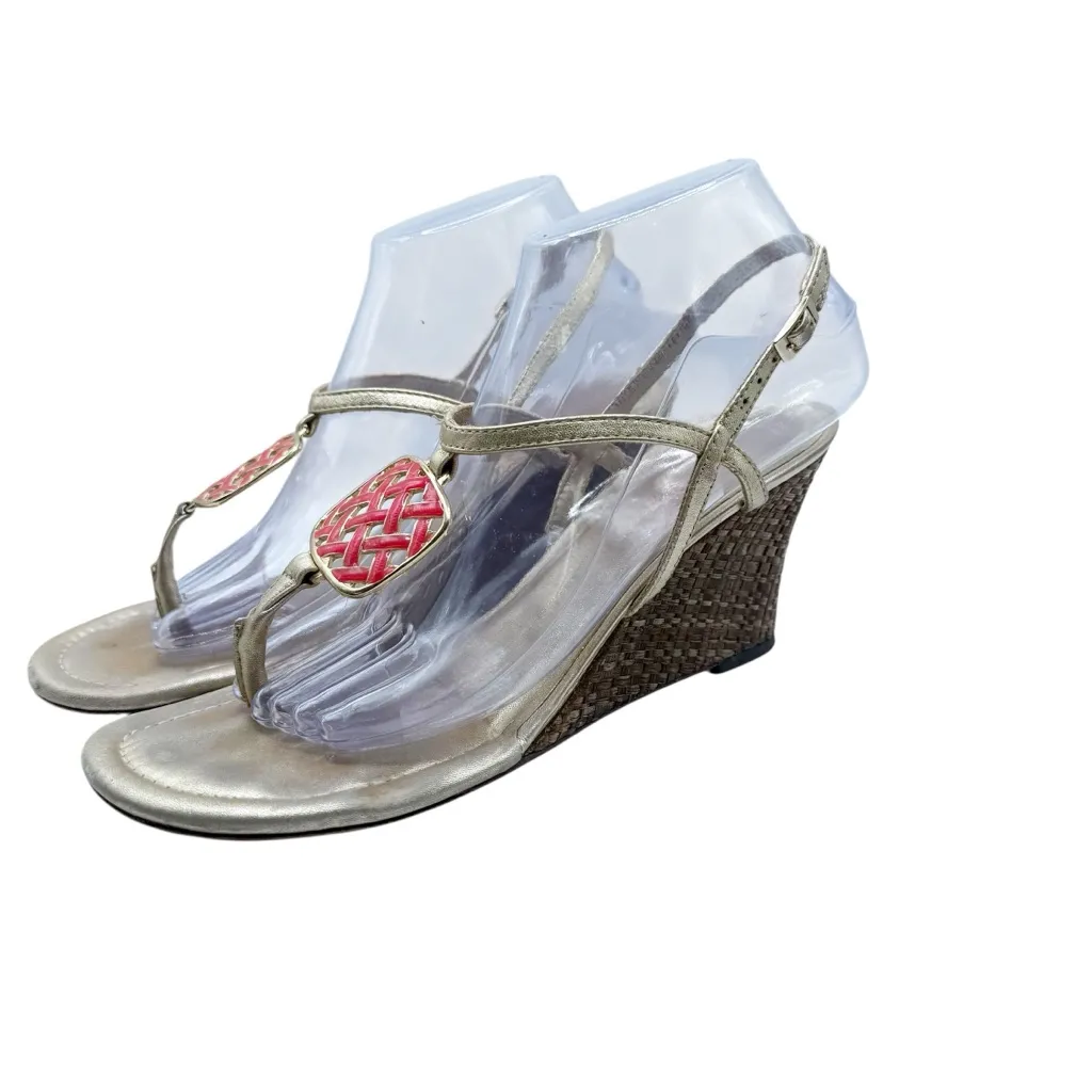Lilly Pulitzer Gold Woven Wedge Sandals Size 8 - Image 3