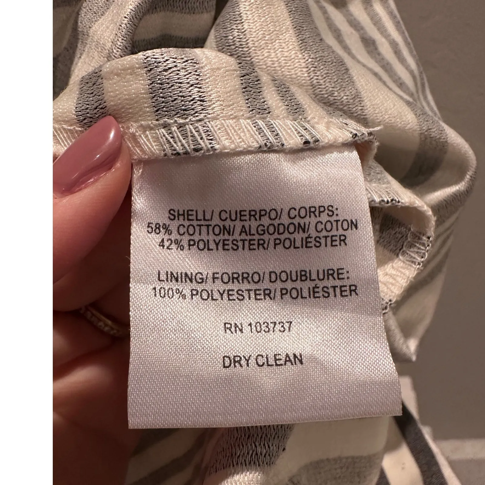 Donna Morgan Gray Striped Short Sleeve Shift Dress Tie Back Cotton Size US 10 - Image 6