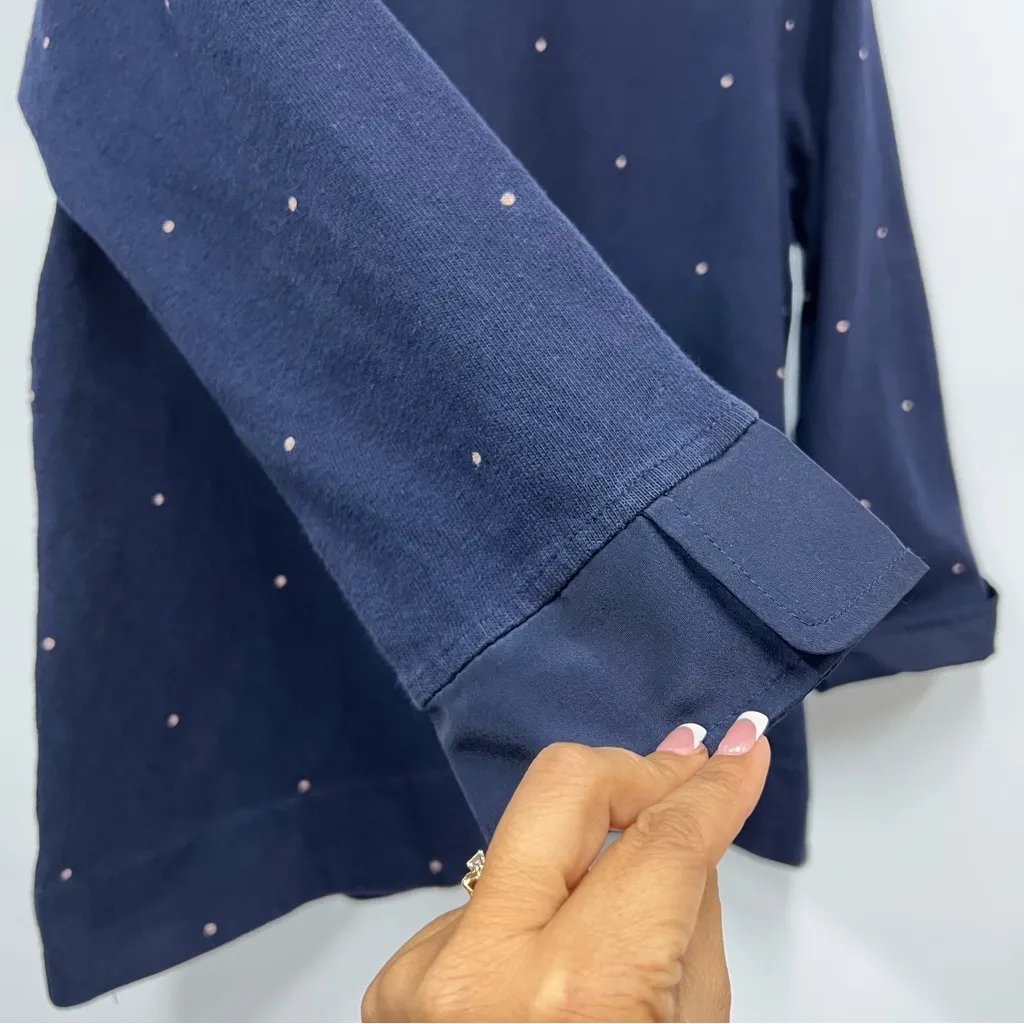 Navy Blue Shirt Peter Pan Collar Polk a dot blouse 3/4 sleeves cotton zip back S - Image 10