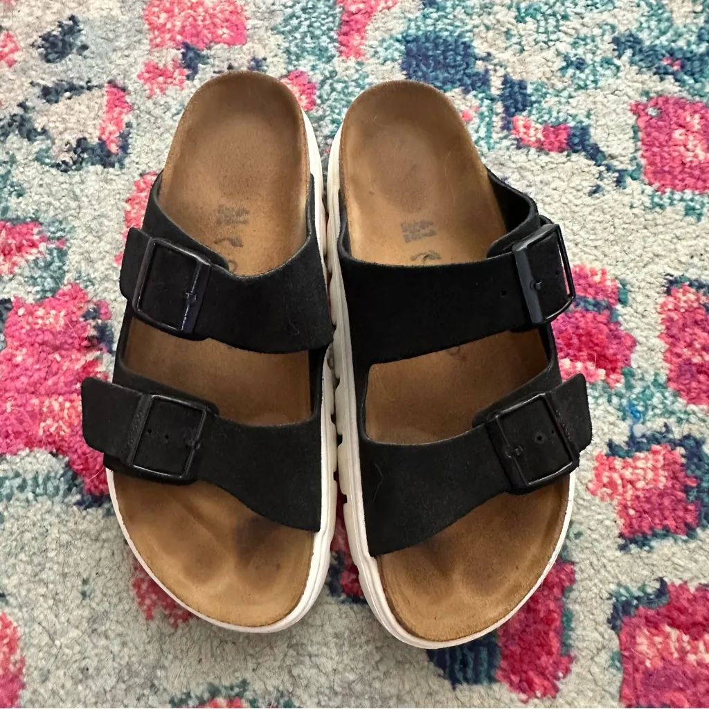 Birkenstock Papillio Arizona Chunky Black Suede Slide Sandals - Image 2