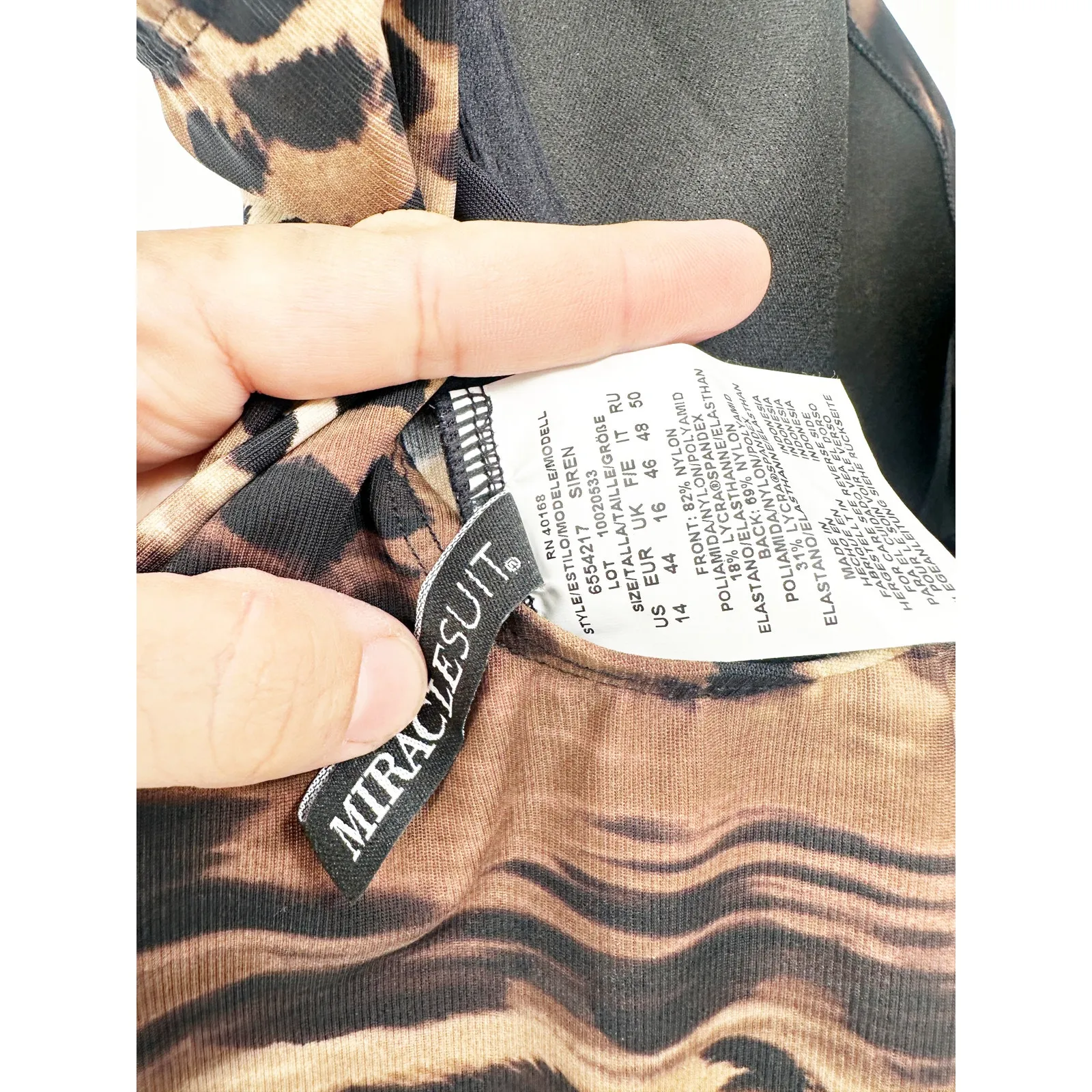 Miraclesuit Siren Slimming One Piece Swimsuit Brown Ocicat Animal Print Size 14 - Image 5