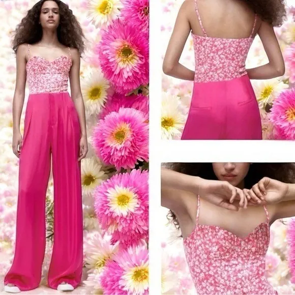 NEW Zara Pink and White Floral Pink Sweetheart Corset Bodysuit Women's Size S - Image 2